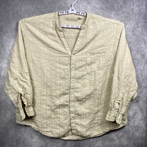 Caribbean Linen Blend Button Shirt Mens 3XB  Beige Pocket Long Sleeve Textured